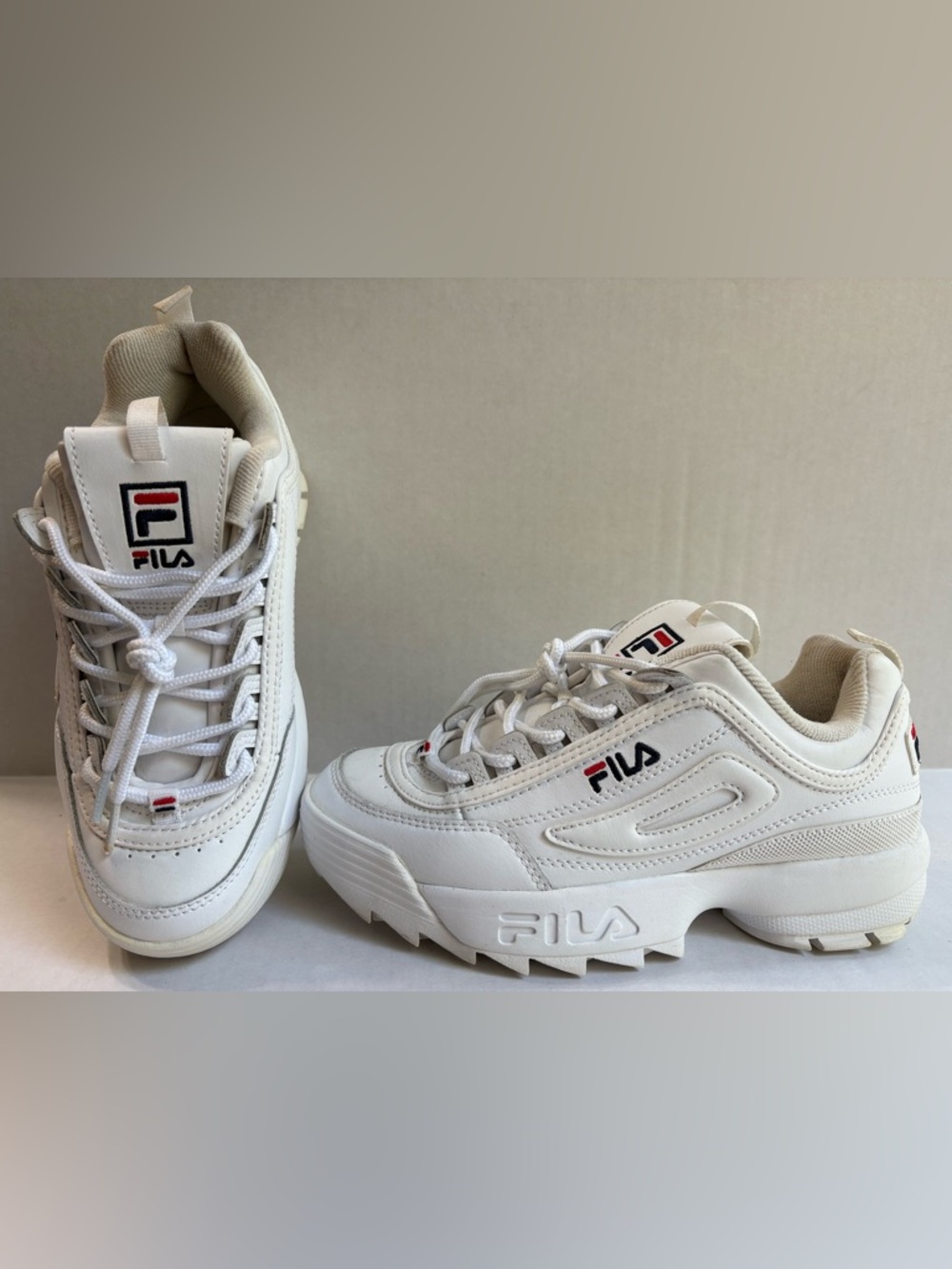 FILA Disruptor II Women's 8 White Lace Up Sneakers Logo Accents Athletic Casual